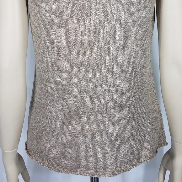 Eileen Fisher tan beige sleeveless linen blend knit top thin sweater women Small - Picture 6 of 8